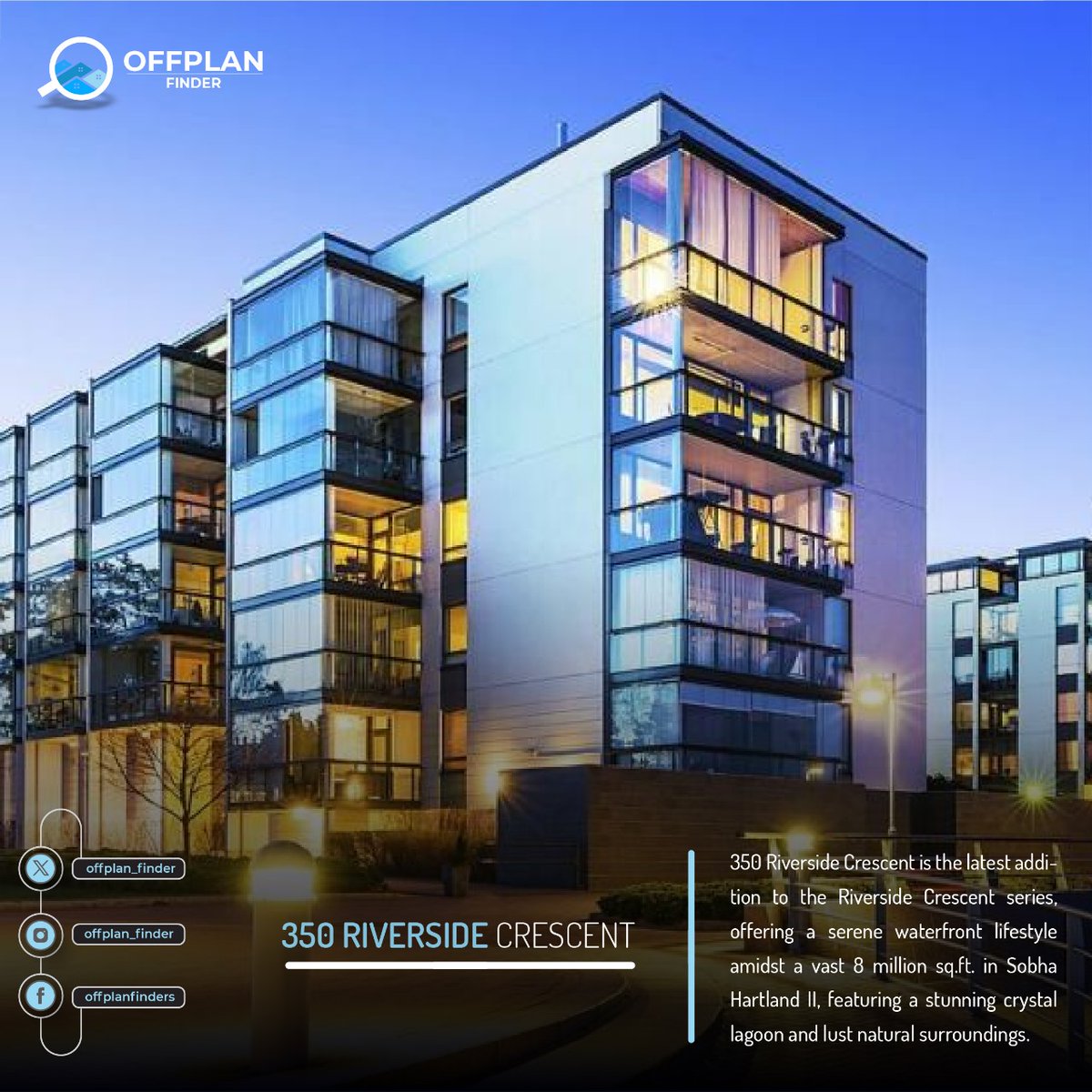 offplan_finder's tweet photo. 350 Riverside Crescent: Newest in the Riverside Crescent series. 1-2 bed apts, Downtown Dubai views, 8M sq. ft. development. Luxury in nature.
.
Phone: +1 717-734-5677
E-mail: marketing@offplanfinder.com
Web: https://t.co/rHkhjUvEAA
.
#DubaiRealEstate #dubai #350riversidecrescent https://t.co/SmyZFW9fIG