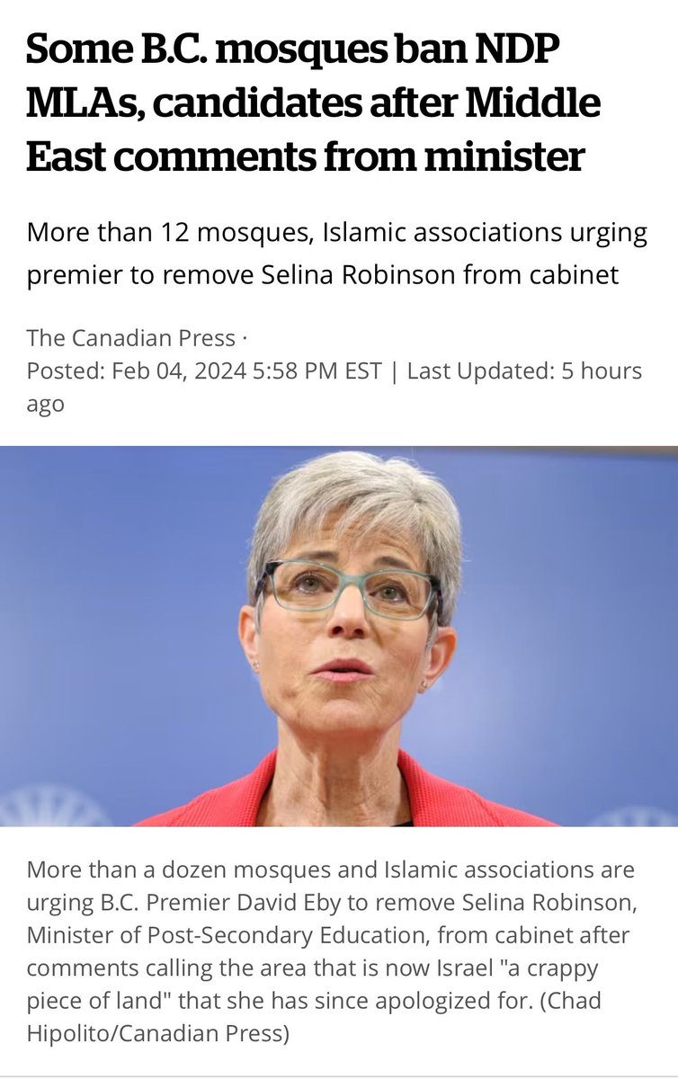 dimitrilascaris's tweet image. Why is BC Premier @Dave_Eby willing to pay so steep a political price to keep anti-Palestinian racist @selinarobinson in his cabinet?

Either he’s terrified by the pro-Israel lobby or supports Israel’s genocide.

Which is it, Mr. Eby?

#bcpoli #cdnpoli @bcndp #gaza