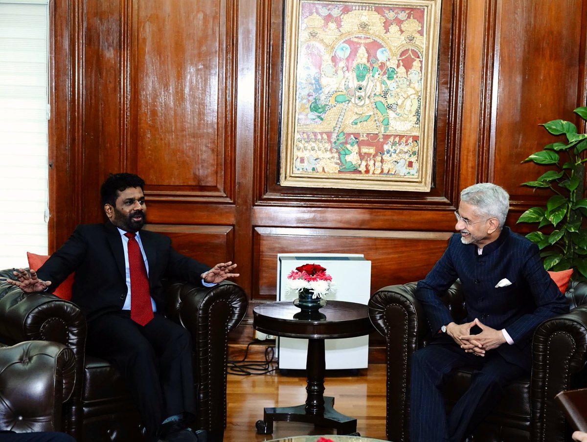 DrSJaishankar's tweet photo. Pleased to meet @anuradisanayake,  Leader of NPP and JVP of Sri Lanka this morning. 

A good discussion on our bilateral relationship and the mutual benefits from its further deepening.  Also spoke about Sri Lanka’s economic challenges and the path ahead. 

India, with its Neighbourhood First and SAGAR policies will always be a reliable friend and trusted partner of Sri Lanka.