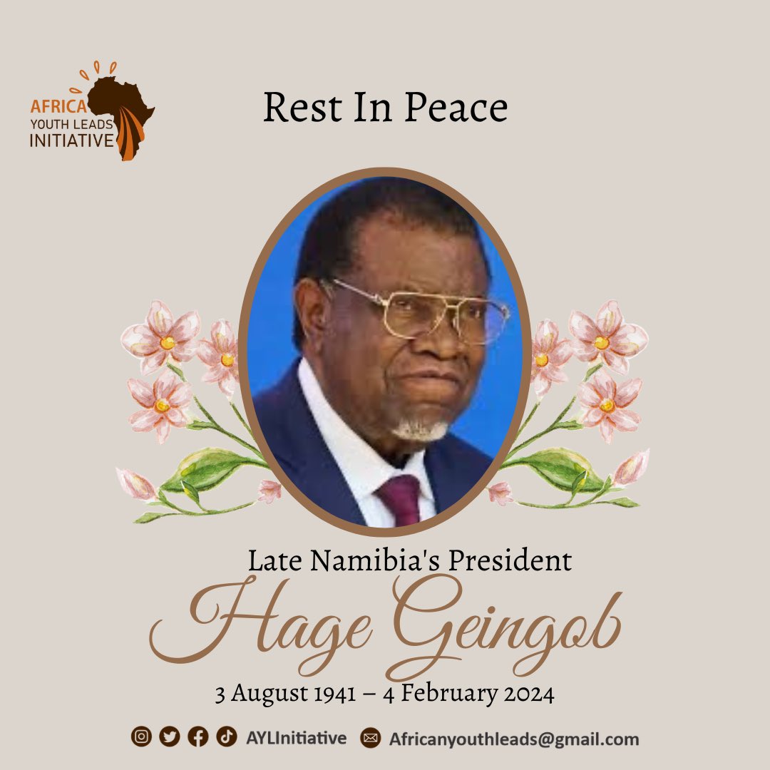 In memory of President Hage Geingob of @NamPresidency, #AYLI & African youths unite in a solemn initiative to honor his legacy. Together, we reflect on his impactful leadership & strive to continue his vision for a brighter future.
#RememberingHageGeingob
#AfricanLeadership 🇳🇦🌍