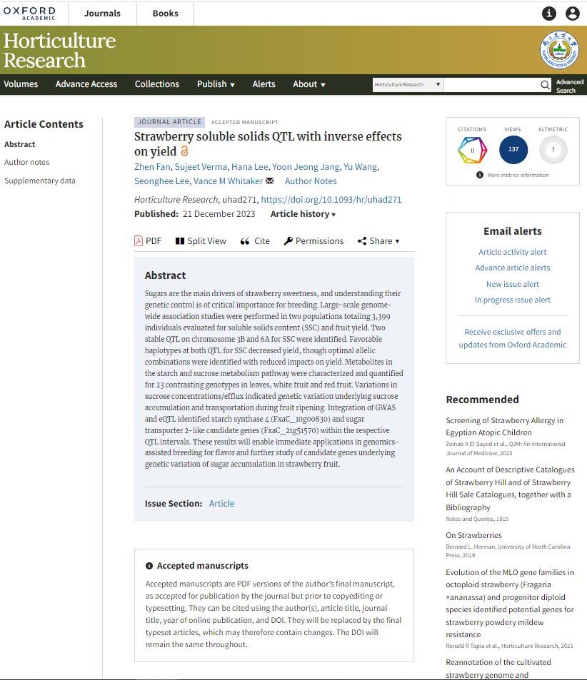 Unlocking strawberry sweetness: Genome-wide studies reveal key QTLs on chromosomes 3B and 6A, paving the way for optimal flavor in breeding. #Genomics #StrawberrySweetness <a href="/OxfordJournals/">Oxford Journals</a> 
Details: academic.oup.com/hr/advance-art…