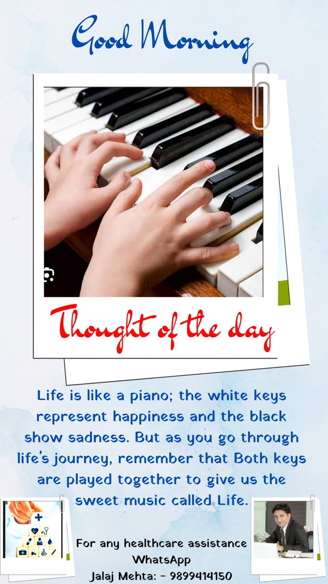 Life is like a piano; the white keys represent happiness and the black show sadness. But as you go through life's journey, remember that Both keys are played together to give us the sweet music called Life. 

#life #happiness #sadness #journey #goodhealthandwellbeing