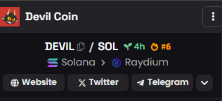 DevilCoinSOL's tweet photo. #6 DEXSCREENER

MY FAVORITE NUMBER 😈

YOU KNOW WHATS NEXT 🔜 https://t.co/CAasVex4CS