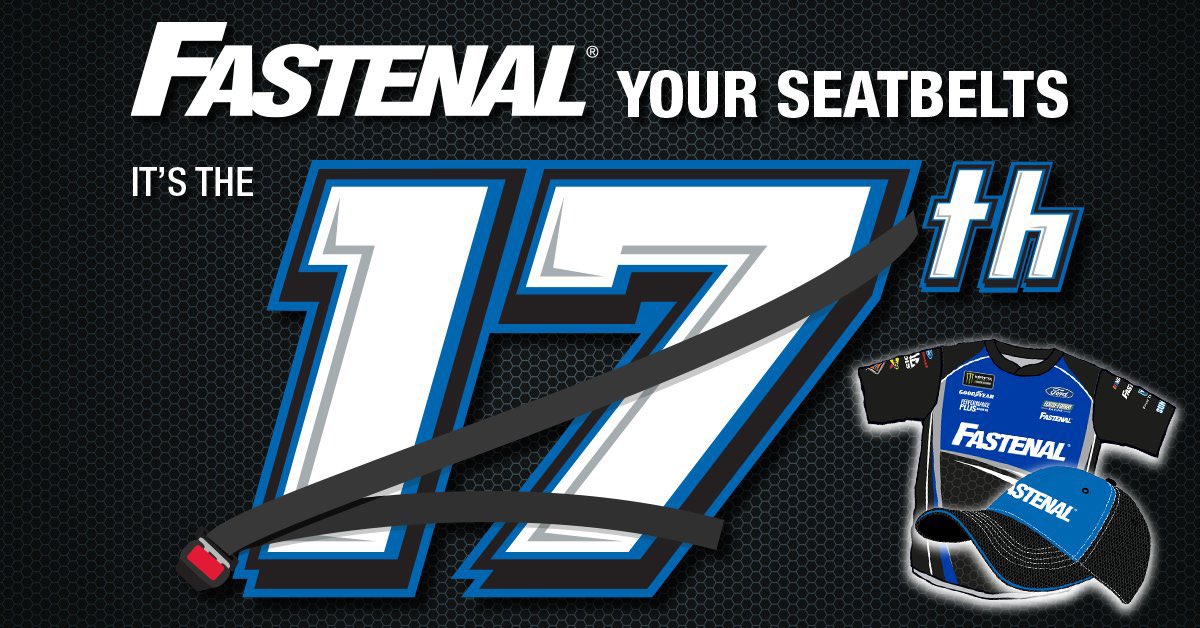 Fastenal Your Seatbelts It's The 17th! Today we're introducing a new monthly giveaway! This month you could win a crew shirt and hat autographed by <a href="/StenhouseJr/">Ricky Stenhouse Jr.</a>! Visit fastenalracing.com/win.html  to enter. <a href="/FastenalCompany/">Fastenal Company</a> <a href="/roushfenway/">RoushFenwayKeselowski</a> #Fastenal17