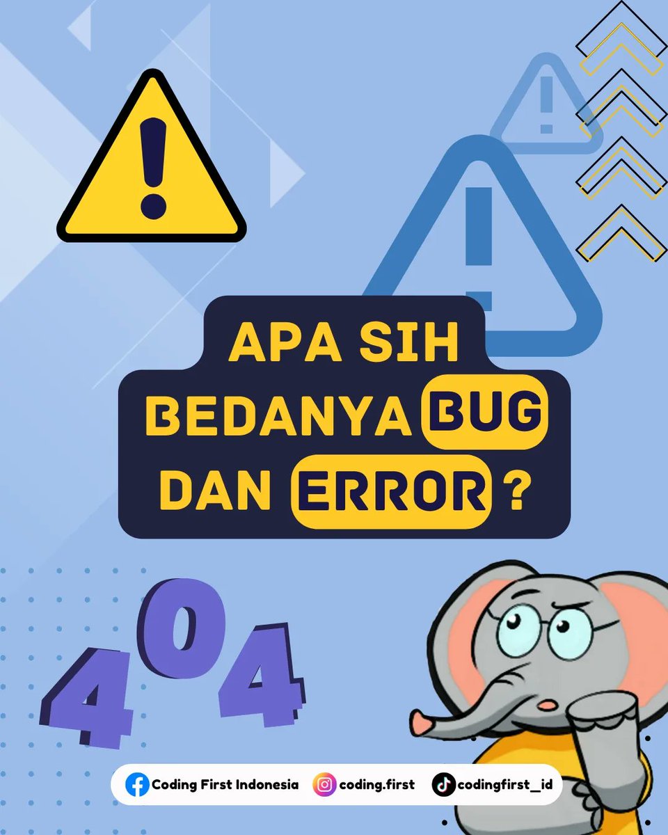 codingfirst_id's tweet image. Hi sobat fico!
Kita pasti sering mengalami BUG dan error ketika sedang menggunakan gadget kita. Sini fico jelasin tentang Apa sih perbedaan BUG dan error. Simak baik-baik ya sobat! ☺️
#coding #codingfirstpurwokerto #CodingForKids #codingisfun #codingfirst #purwokerto