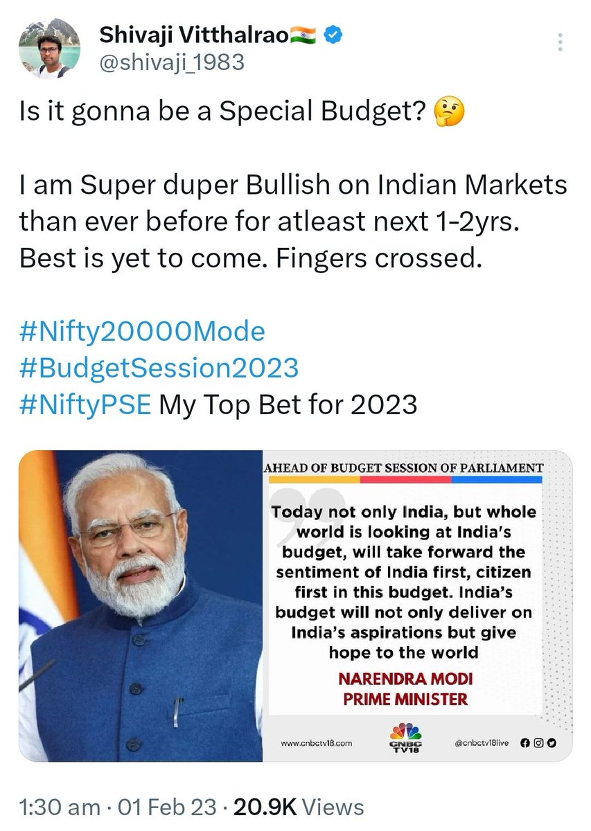 I picked this sector when many hated it. Today everyone is chasing. 

Market loves the most hated sector. That's how  Bull Markets are Born 😀

Cheers 🍻  #NiftyPSE