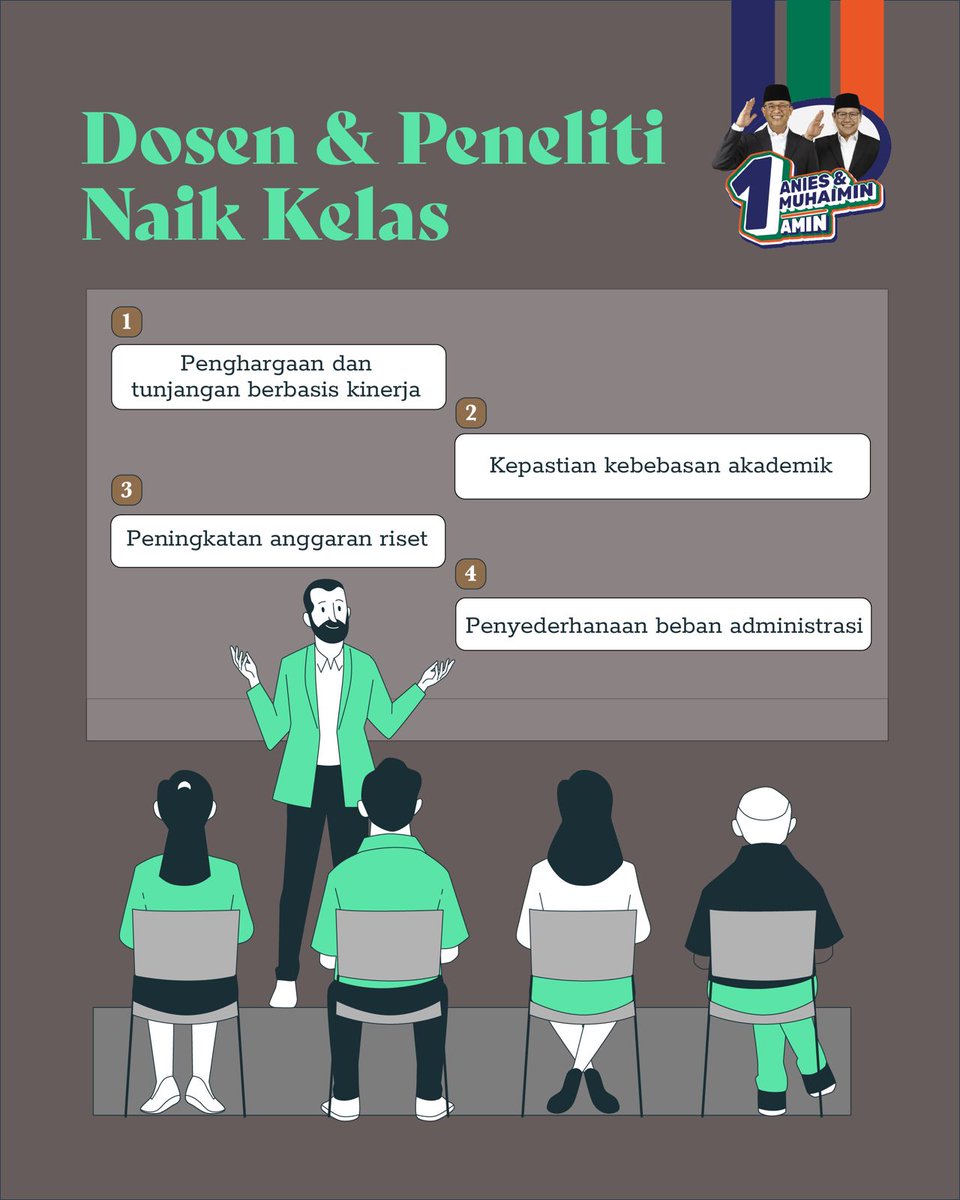 Sampaikan pada bapak ibu kaka adik dan sudara lainnya juga tetangga   bahwa Guru dan dosen berjuang bersama menangkan pasangan AMIN 01 di pemilu 2024.
Guru jadi Presiden nih 💚🇲🇨💚

#AMINAjaDulu 
#PerubahanPastiMenang 
<a href="/DPP_PKB/">DPP PKB</a> <a href="/aniesbaswedan/">Anies Rasyid Baswedan</a> <a href="/cakimiNOW/">A Muhaimin Iskandar</a> <a href="/PEMBIMBINGUTAMA/">BAMBANG WIDODO</a>