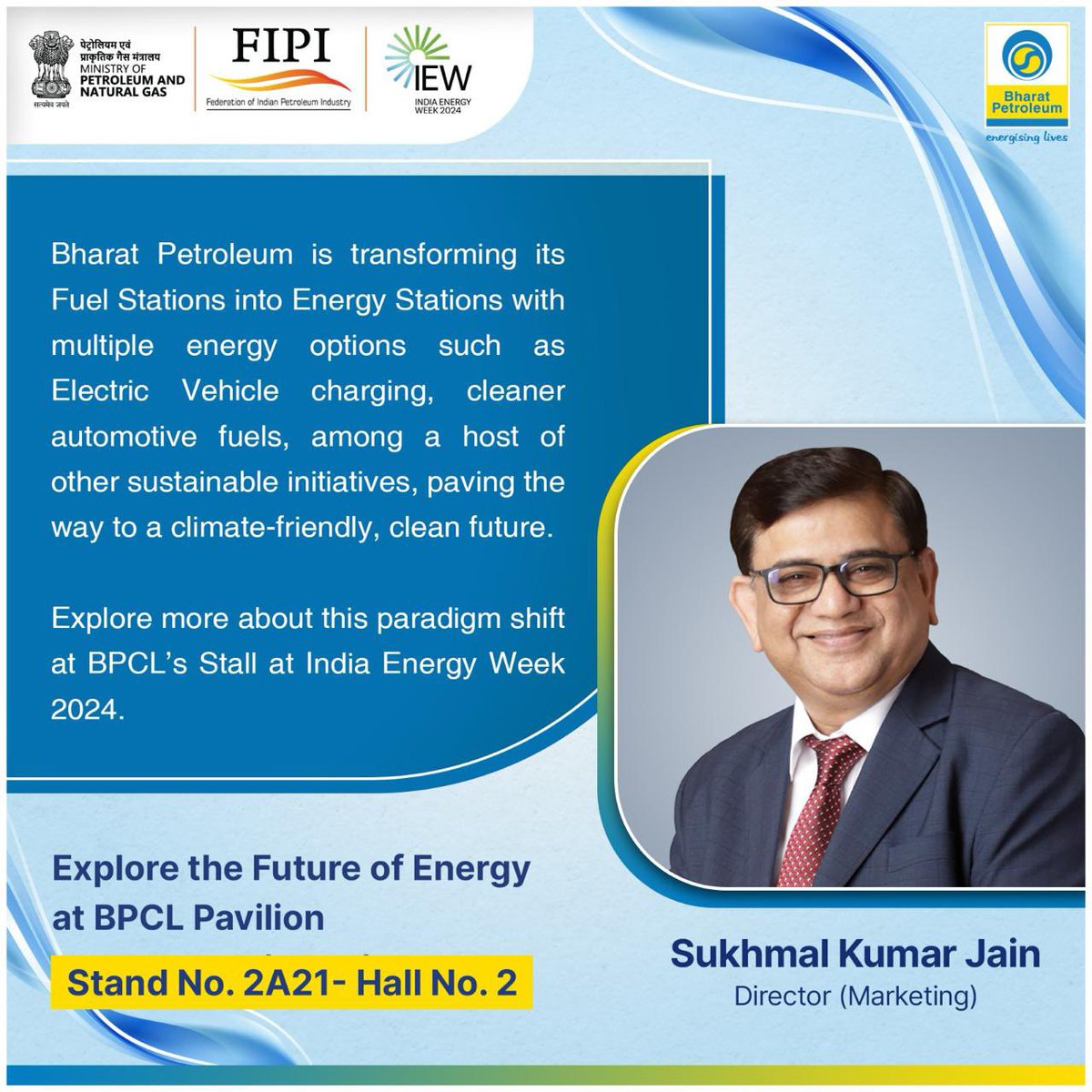 Transitioning energy, transitioning experience!

You are cordially invited to the BPCL pavilion to  witness how we are leading the change, at the India Energy Week (IEW) being held in Goa from 6th -9th Feb

 #BPCLInnovation #IEWGoa #LeadingTheChange #IndiaEnergyWeek