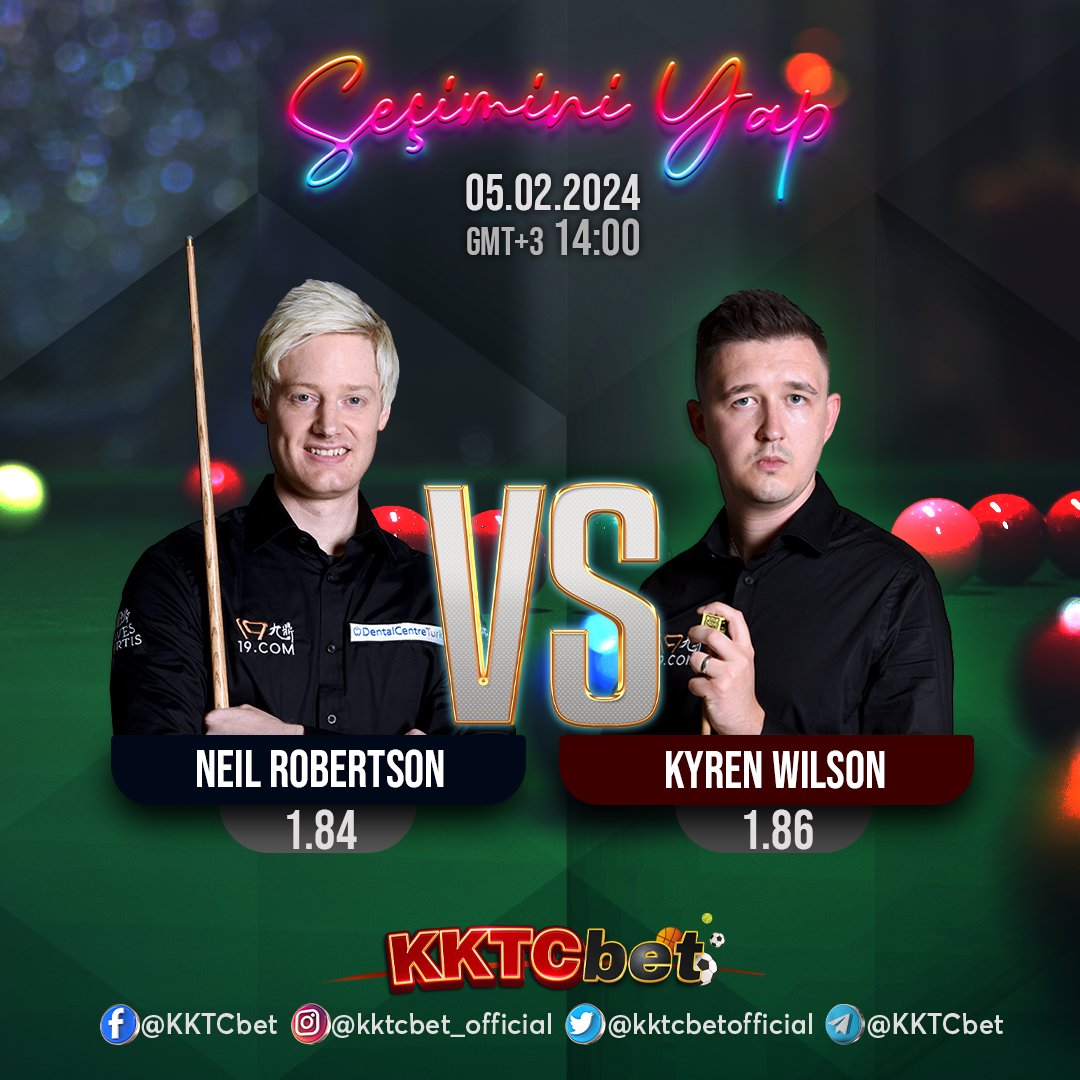KKTCbetofficial's tweet photo. Seçimini Yap! Neil Robertson - Kyren Wilson - Favorin Kim? #hashtag #match #favorite #matchday #win #kazan #game #followus #gameday #snooker #snookerlife #snookerlove #snookertime #snookerworld #snookerplayer #SnookerChallenge #snookercue #snookertime #NeilRobertson #kyrenwilson https://t.co/fZMNnPggVq