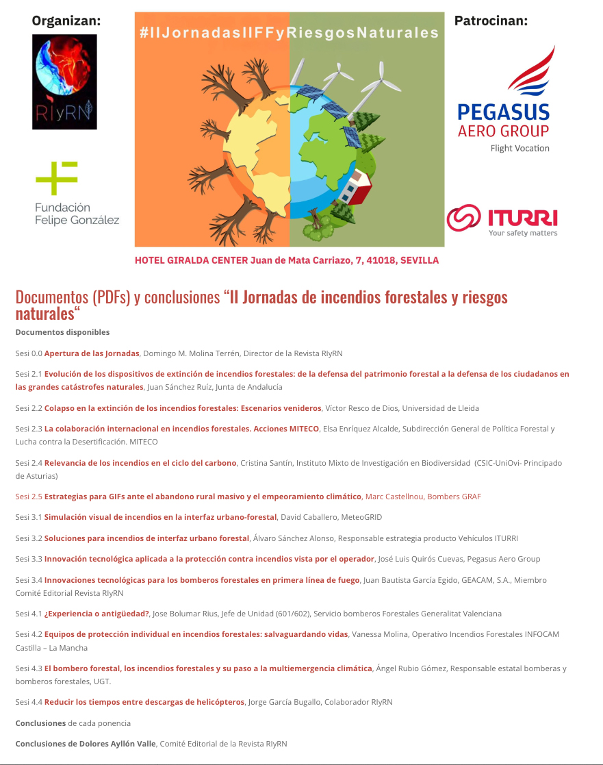 🗂️¡¡Ya se pueden consultar en nuestra webs los PDFs de las presentaciones de las II Jornadas #Incendios #Forestales y #RiesgosNaturales Sevilla 2024 !!
👉 Enlace a los PDFs de todos los ponentes:
revistarirn.org/jornadas-tecni…
#RevistaIyRN #IIJornadasIIFFyRiesgosNaturales