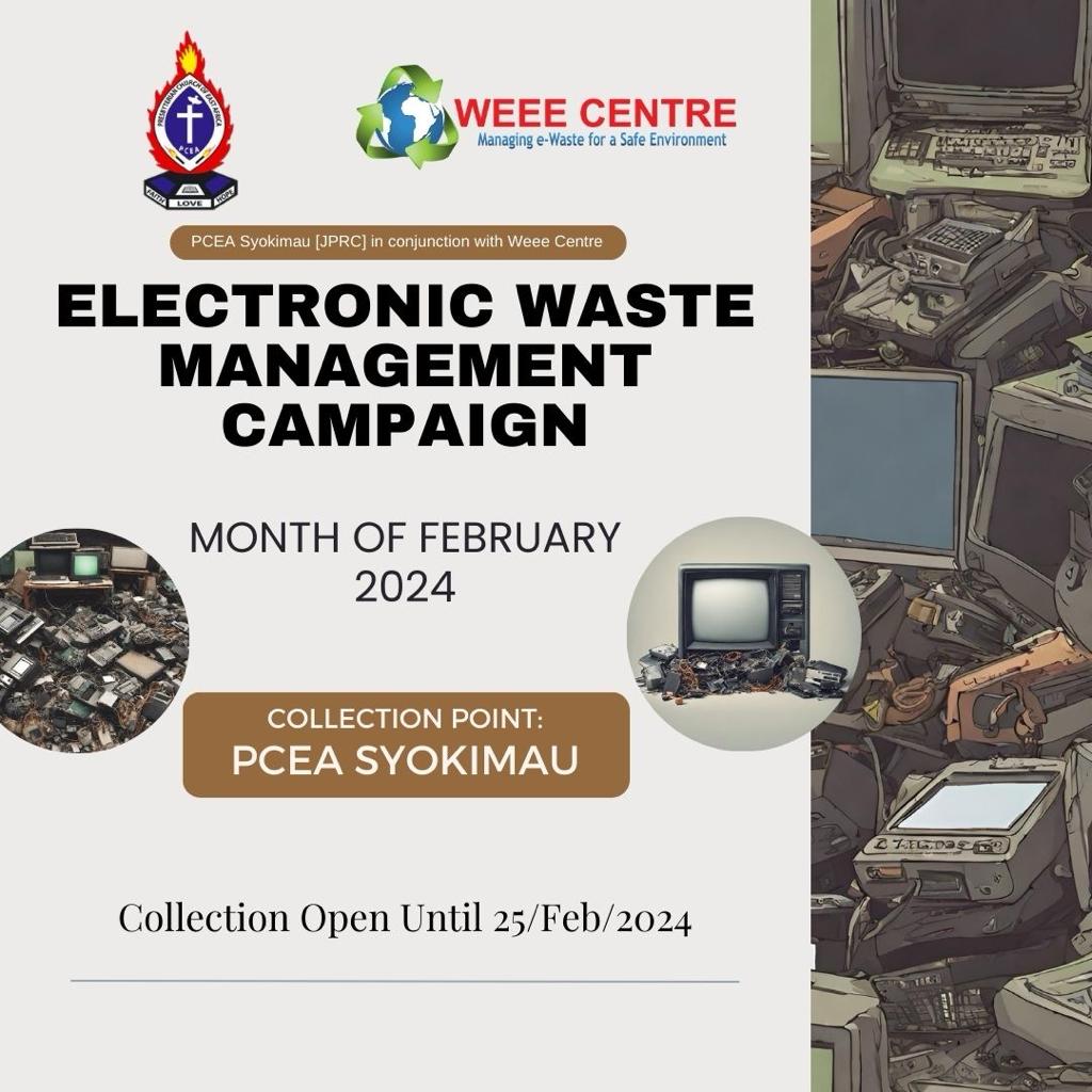 TheWEEECentre's tweet photo. Dear Syokimau residents,
Join the #ewaste management campaign in Syokimau this month! Attend free information sessions every Sunday at PCEA Syokimau and bring your old electronics to the e-waste collection event on 25.02.2024. For details, call/Whatsapp +254 701 819 559 #ewaste https://t.co/r4ePDOiPJB