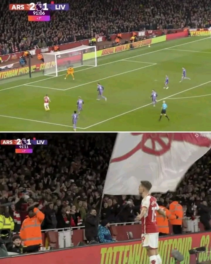 Thinking back, I see how crazy Leandro Trossard was to be able to score in this situation. At Minute 90+1, Leandro Trossard rotates past both Luis Diaz and Harvey Elliot, but none of his teammates were in the penalty area. Not a single Arsenal player. It seemed like Leandro
