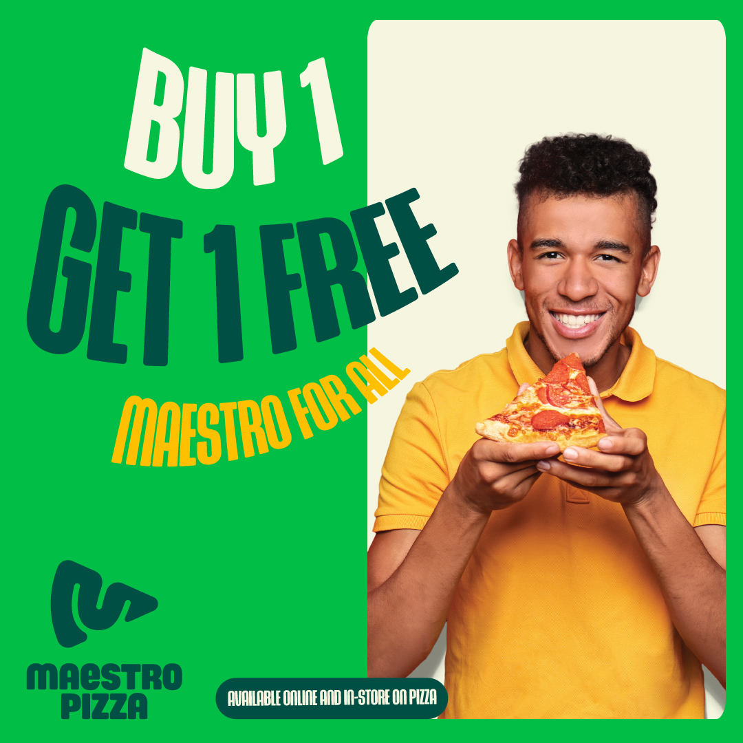 Enjoy Maestro’s special Buy 1 and get 1 FREE!
Offer available in all 9 branches on Medium & Large Pizzas.
Offer available for online and in-store orders.
Limited time offer.
.
#maestropizza #pizza #UAE #Launch #pizzagram #NewBeat #NewMaestro #offer #deal