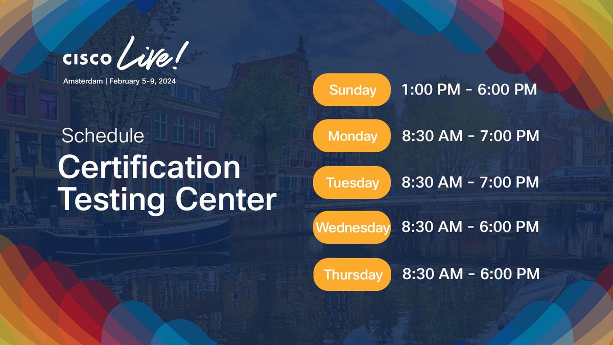 LearningatCisco's tweet photo. The #CiscoCert Testing Center is open! Schedule your exam and test on-site for 50% off at #CiscoLiveEMEA. 

Let's go! https://t.co/gpAcHYK3cP