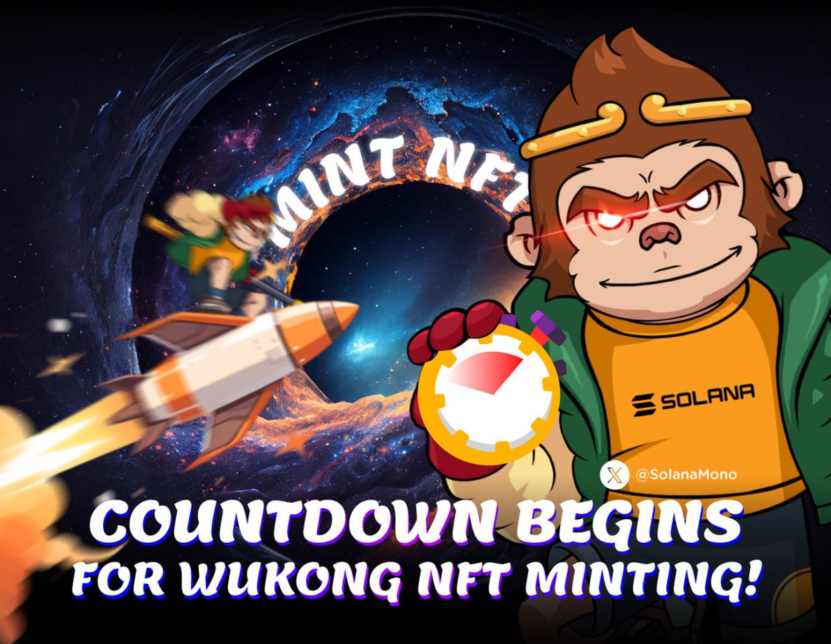 🎉 Hey Wukong Fam! 
🐒 The countdown is on for Wukong NFT Minting coming up soon! 

Are you ready to dive into the Solana world creation and make your mark with Wukong? 
$SOL #Wukong #freemintmint #NFT