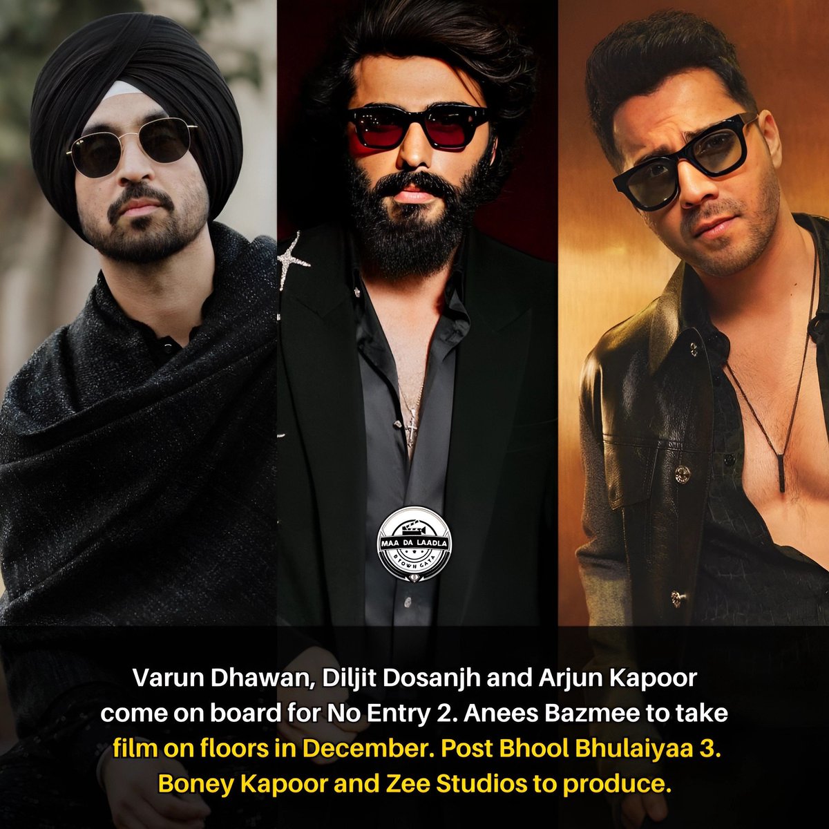#VarunDhawan, #DiljitDosanjh and #ArjunKapoor come on board for #NoEntry2. 😎🔥

#NoEntryMeinEntry #AneesBazmee