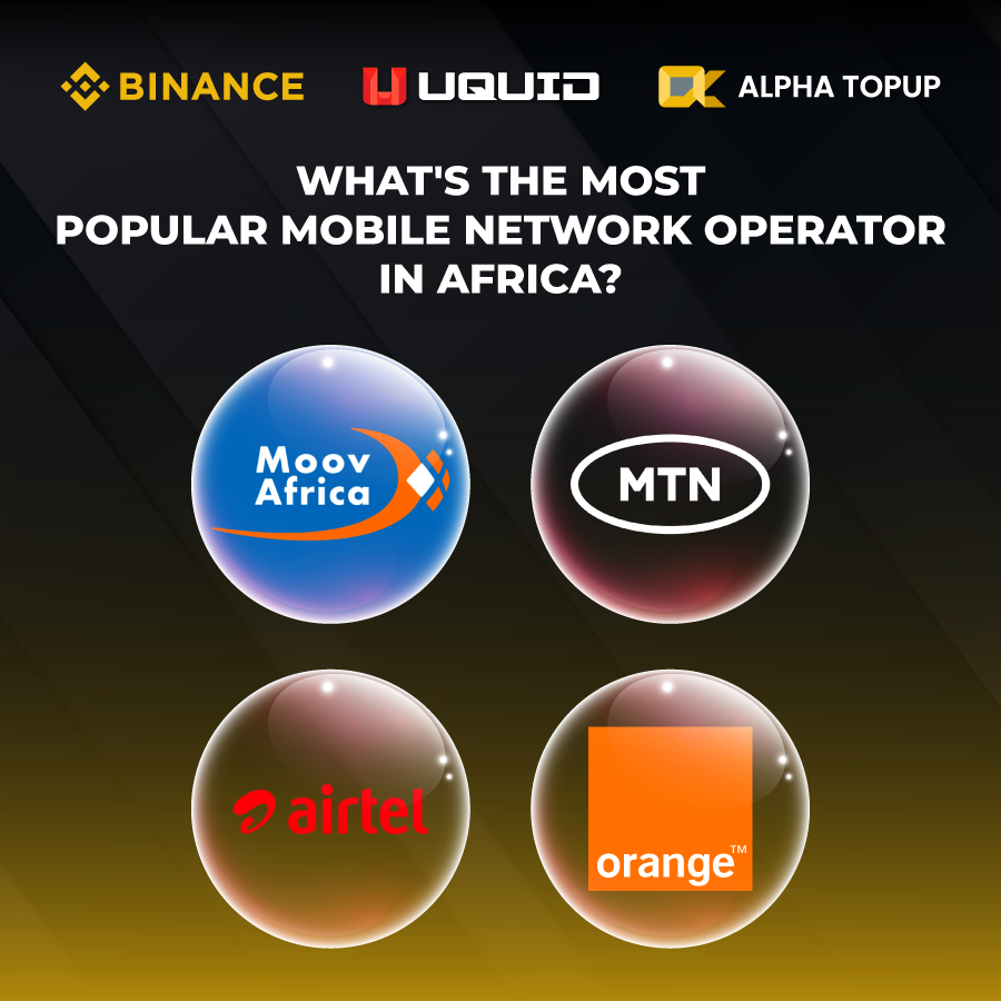 uquidcard's tweet photo. 🌍💬 From the bustling streets of Lagos to the scenic views of Cape Town, mobile connectivity is the lifeline of Africa. 

With #AlphaMobileTopUp, we celebrate the top network operators that keep us connected! 

#MoovAfrica, #MTN, #Airtel, and #Orange. As the most trusted operators for Alpha Mobile Top Up, they're powering up conversations and #Ecommerce! ✨

💡 Which mobile network do you prefer to use when topping up on #BinanceAfrica?

👉 Share your go-to for top-ups and join the conversation! #Uquid #Binance