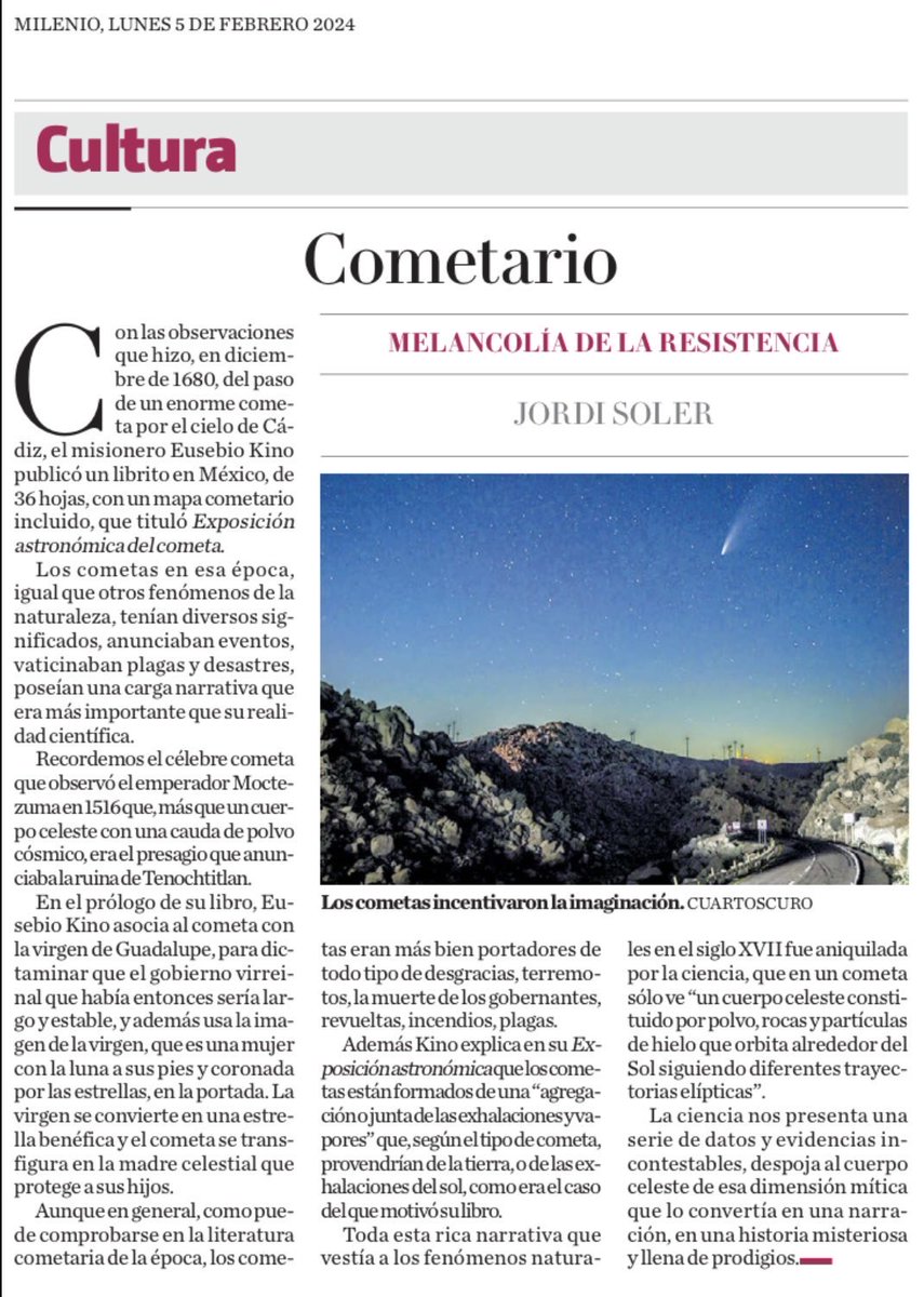 Cometario. Sobre el cometa como dispositivo narrativo. Mi artículo de hoy @mileniodiario @Milenio