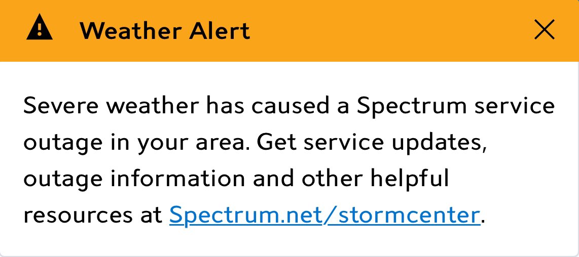 3 days later and I find myself without internet yet again <a href="/GetSpectrum/">Spectrum</a> 

This time you blame it on weather but I’ve experienced this enough to know that weather is just an excuse.