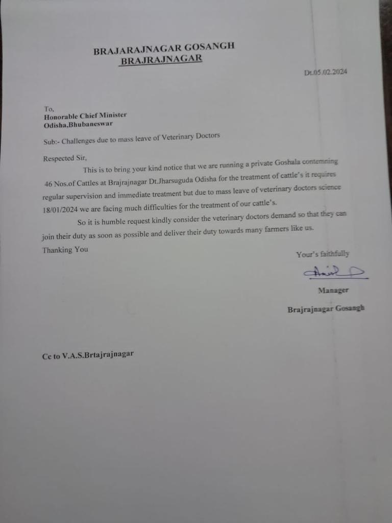 Due to mass leave of Vetenarian Private Gosala facing difficulties in treatment of their valuable animals. <a href="/CMO_Odisha/">CMO Odisha</a> <a href="/dm_jharsuguda/">Collector and DM, Jharsuguda</a> @farddept <a href="/MoSarkar5T/">MoSarkar 5T</a> #OdishaVetsOnProtest