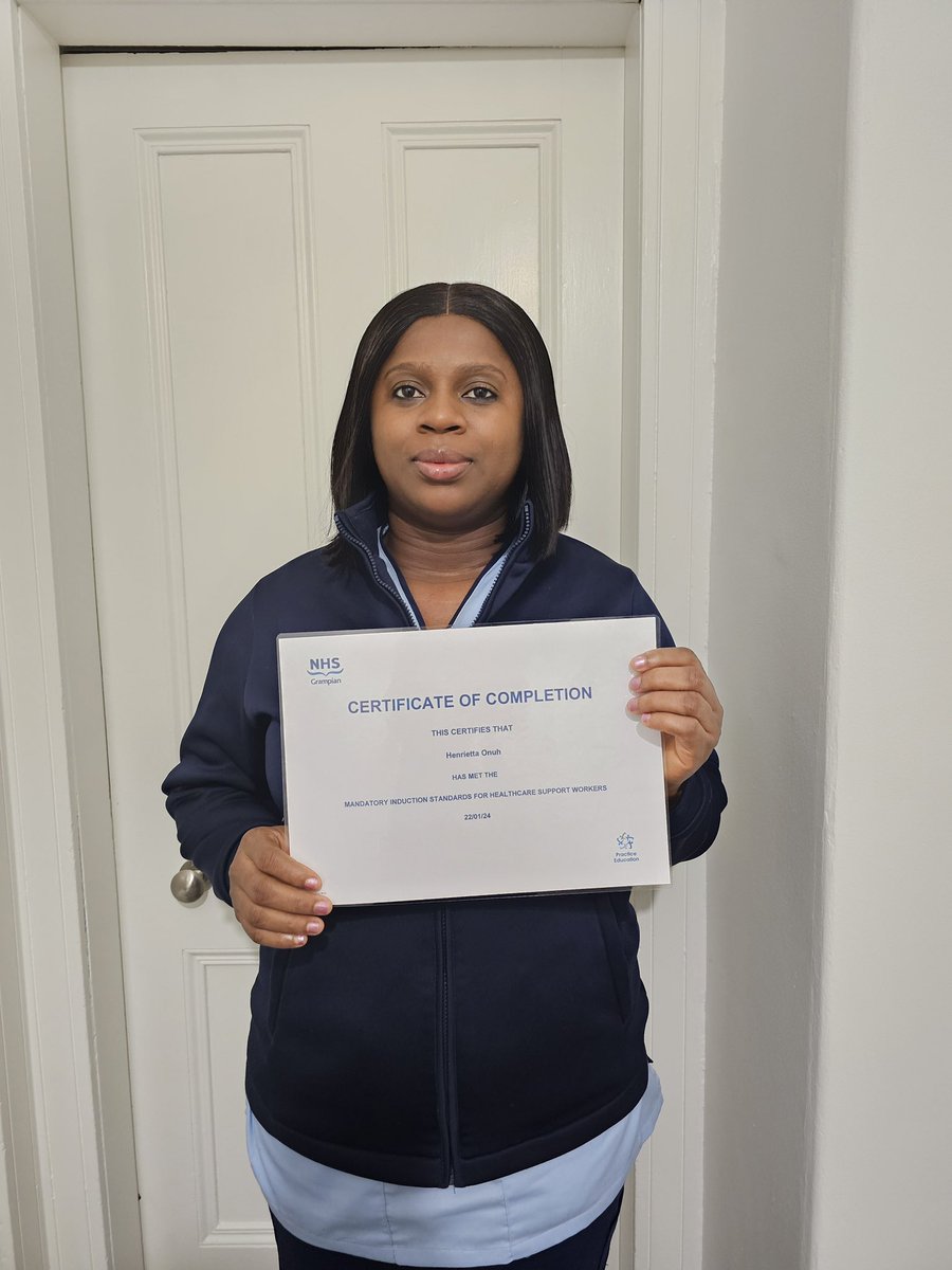 Congratulations to Henrietta for completing her Mandatory Induction Standards Workbook. Henrietta works in Ward 4 @DrGrays_Elgin. Henrietta is a valued integral part of the team. 👏🏻👏🏻 @FionaRo50974245 @corrine2006 @WellsJulia1 @NHSGrampian 🥳