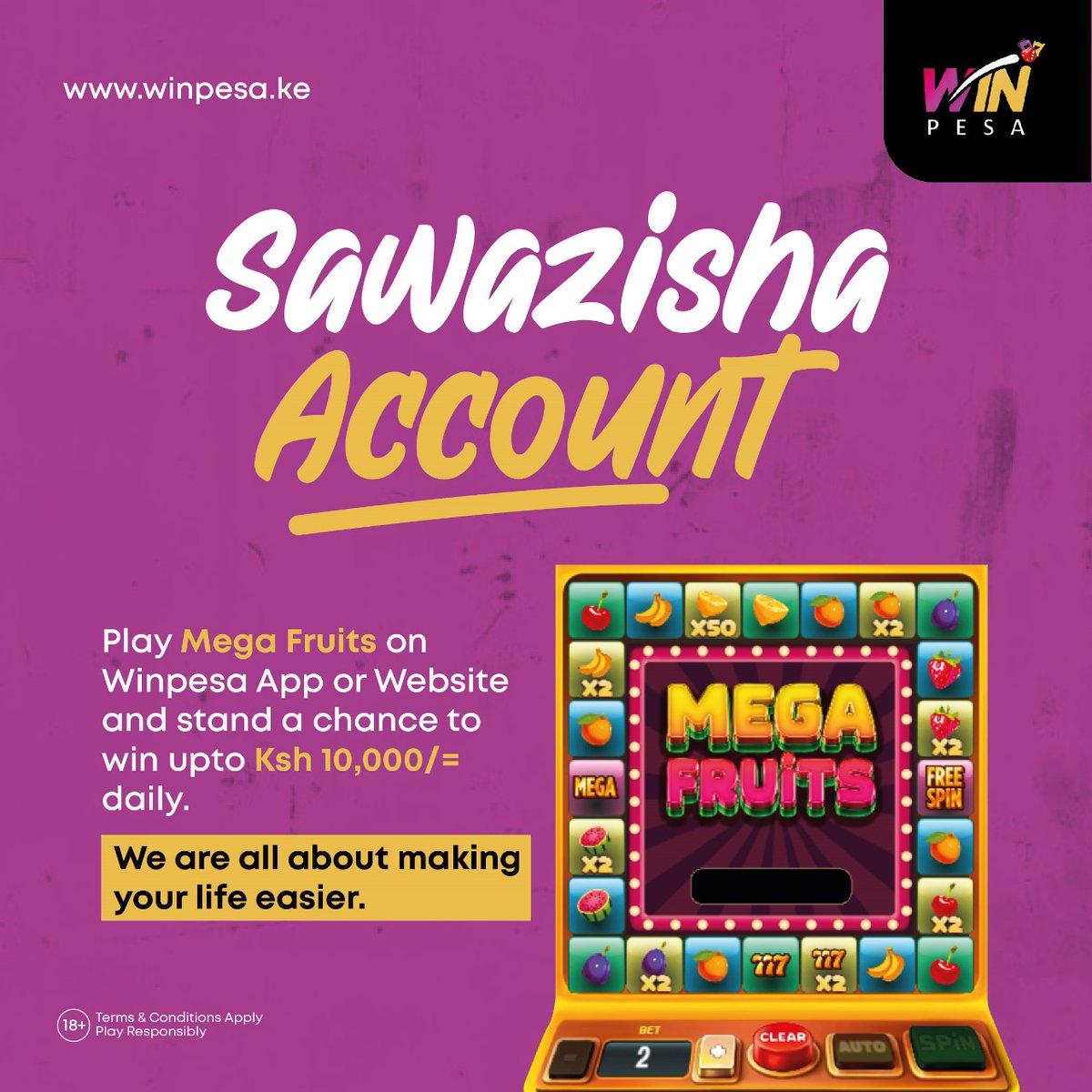 Sawazisha mpesa wallet Yako na CONFIRMED today and you can earn UpTo Ksh 10,000/=

Play Mega Fruit on WinPesa app or on winpesa.ke and win big.

Remember LIGI SOO TOURNAMENT is ONGOING

#Winpesa