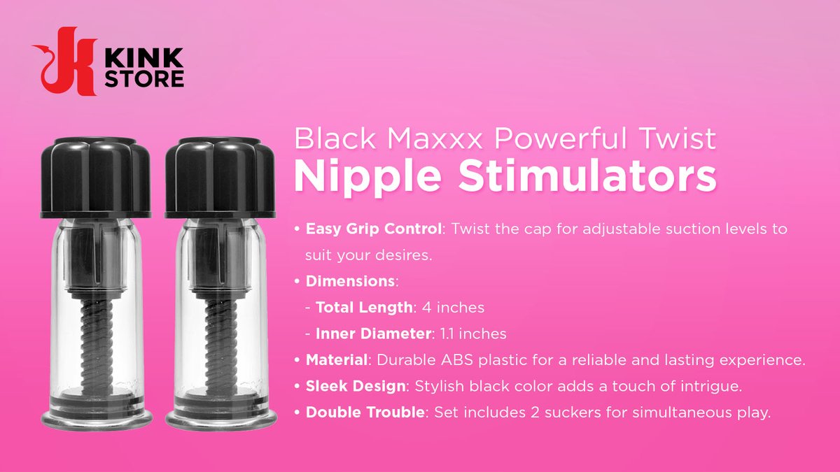 This pair of n*pple suckers are ideal for anyone desiring real n*pple suction. Simply place the base of the sucker firmly against the n*pple to create a seal, then twist the easy grip control cap clockwise until you have reached the desired level.

kinkstore.com/products/black…