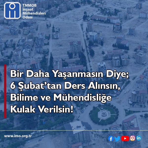 ⚫️Resmi verilere göre 50 binden fazla insanımızı yitirdiğimiz, yaklaşık 40 bin binanın yıkıldığı, 200 binden fazla binanın ise ağır hasar aldığı 7.7 ve 7.6 büyüklüğündeki 6 Şubat 2023 Depremlerinin üzerinden 1 yıl geçti.👇
imo.org.tr/TR,150799/bir-…