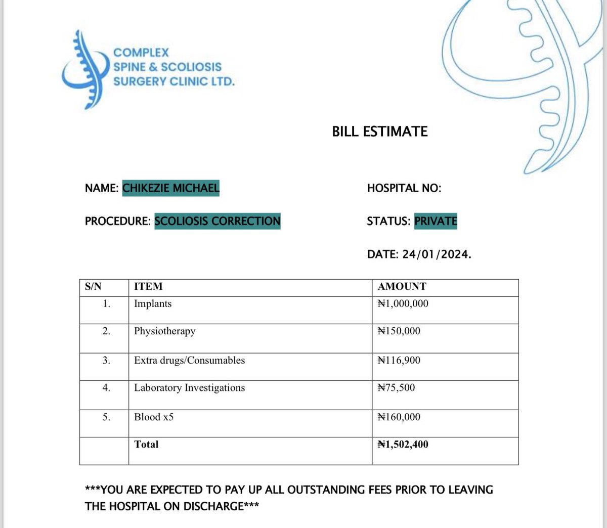 Miquel_da_gr8's tweet image. Hi everyone, I'm in a tough position post-surgery. The surgery left me with unforseen bills. I need help🙏🏾

N214k of N1.5m has been raised. I need your continuous reposts &amp;amp; financial support. 

1k from 1,300 people would change my situation🙏🏾

0265029070
Chikezie Michael
GT Bank