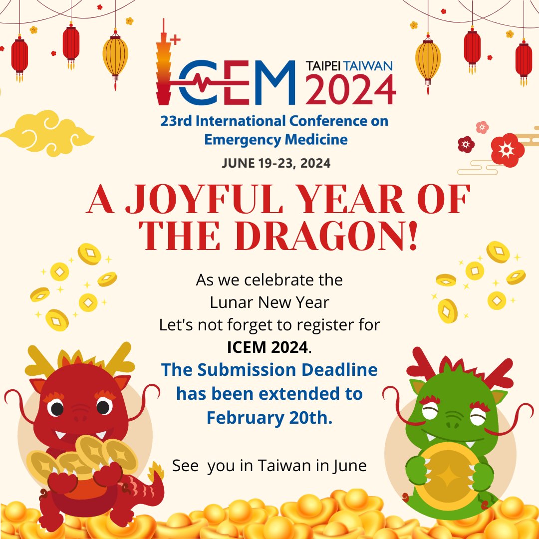 ⚠️Abstract Submission EXTENDED⚠️ Submission deadline for #ICEM2024 has been extended to Feb. 20th! What wonderful news for the lunar new year! Mark the date, submit and register. Let's celebrate the Year of the Dragon! icem2024.com/page/Submissio…
