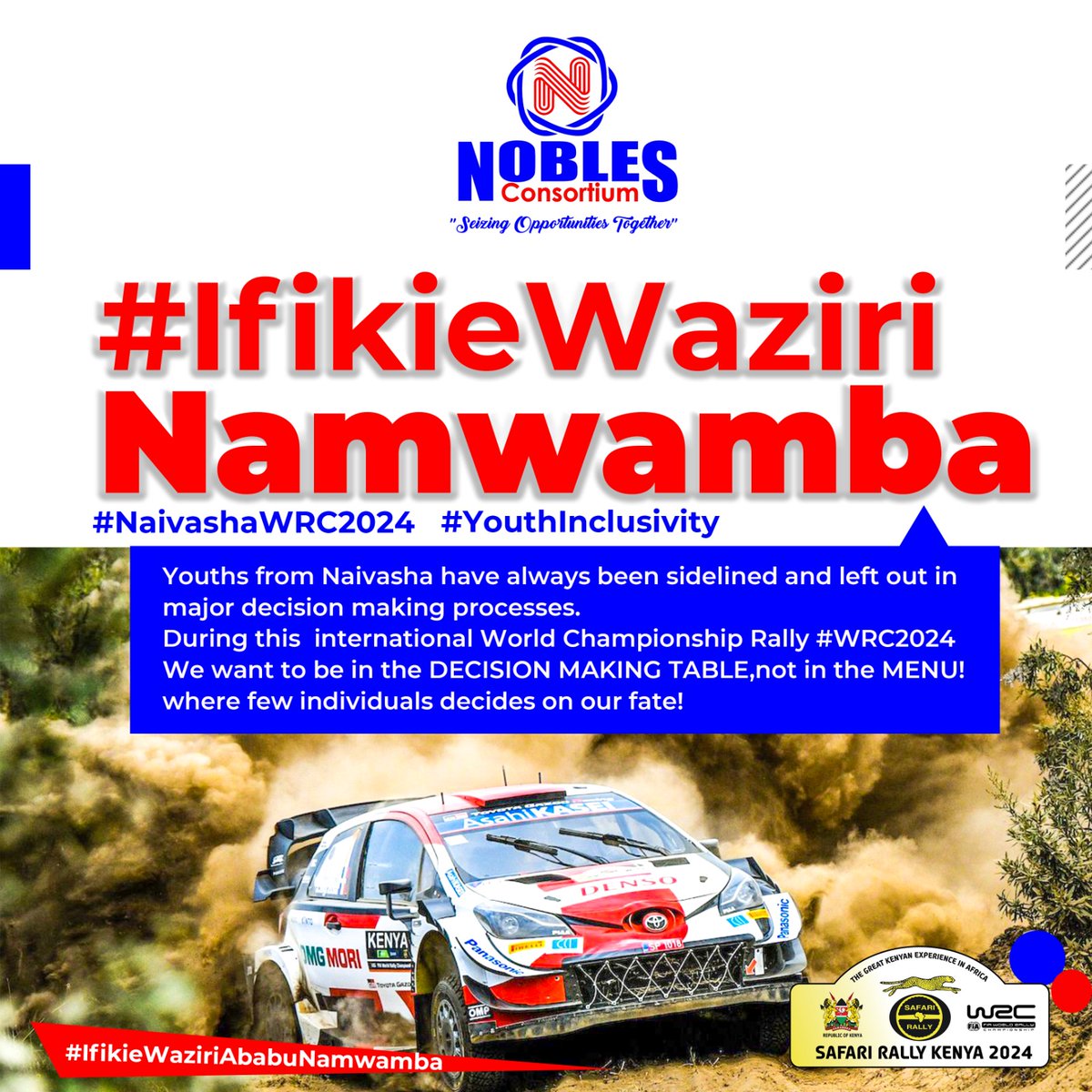 NoblesConsorti1's tweet photo. As vibrant youths of Naivasha, we deeply feel marginalized in the planning, strategic decision-making, and employment opportunities surrounding the prestigious @wrcsafarirally @AbabuNamwamba @phineaskimathi_ @moyasa_ke @OfficialWRC @susankihika @cbs_ke @omwambaKE @gabrieloguda https://t.co/50uniGLVPH