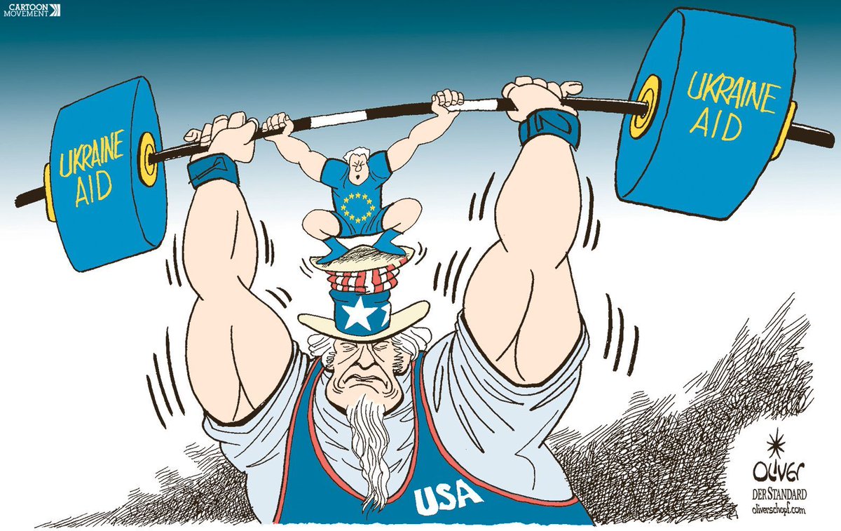 How the EU and the US support Ukraine. Today's cartoon by @OliverSchopf. More cartoons cartoonmovement.com/search?query=&…

#Ukraine #USA #Europe #SupportUkraine