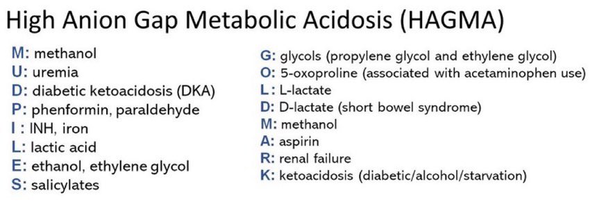 Causes of High ANION GAP metabolic acidosis HAGMA