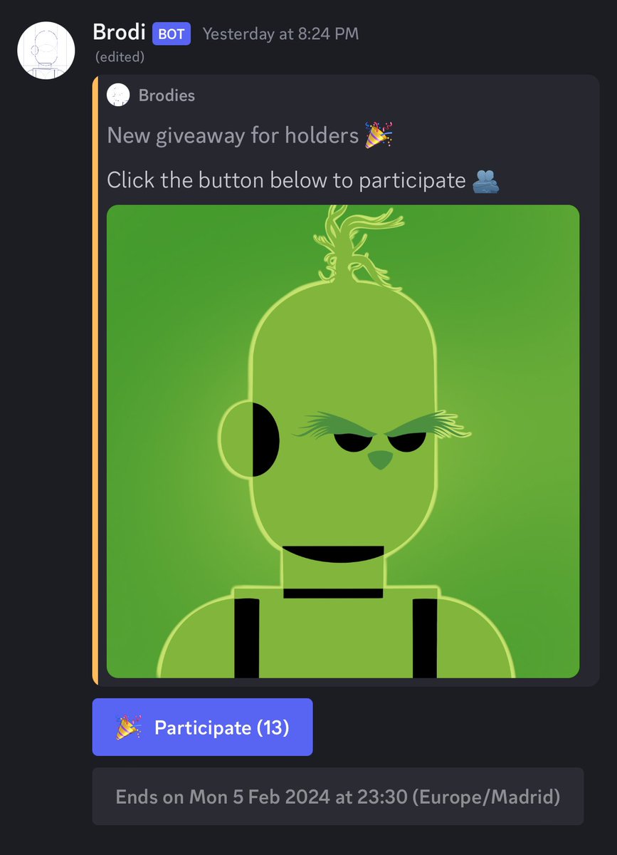 brodies_nft's tweet photo. Gm!
You can win this NFT if you join our Discord and are a holder 🫂

Good luck, you still have time to participate.

https://t.co/tv8NRZB1x0 https://t.co/IfN2Zo5bbG