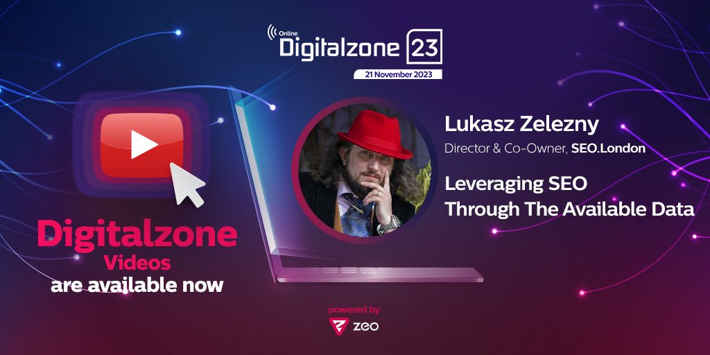 📊 Drive your site's SEO with data-driven strategies from @LukaszZelezny's presentation at Digitalzone'23. Discover actionable SEO tips 🚀 You can click the link to watch the full presentation 👉 bit.ly/3Ov7s5f #Digitalzone23 #Zeo #SEO