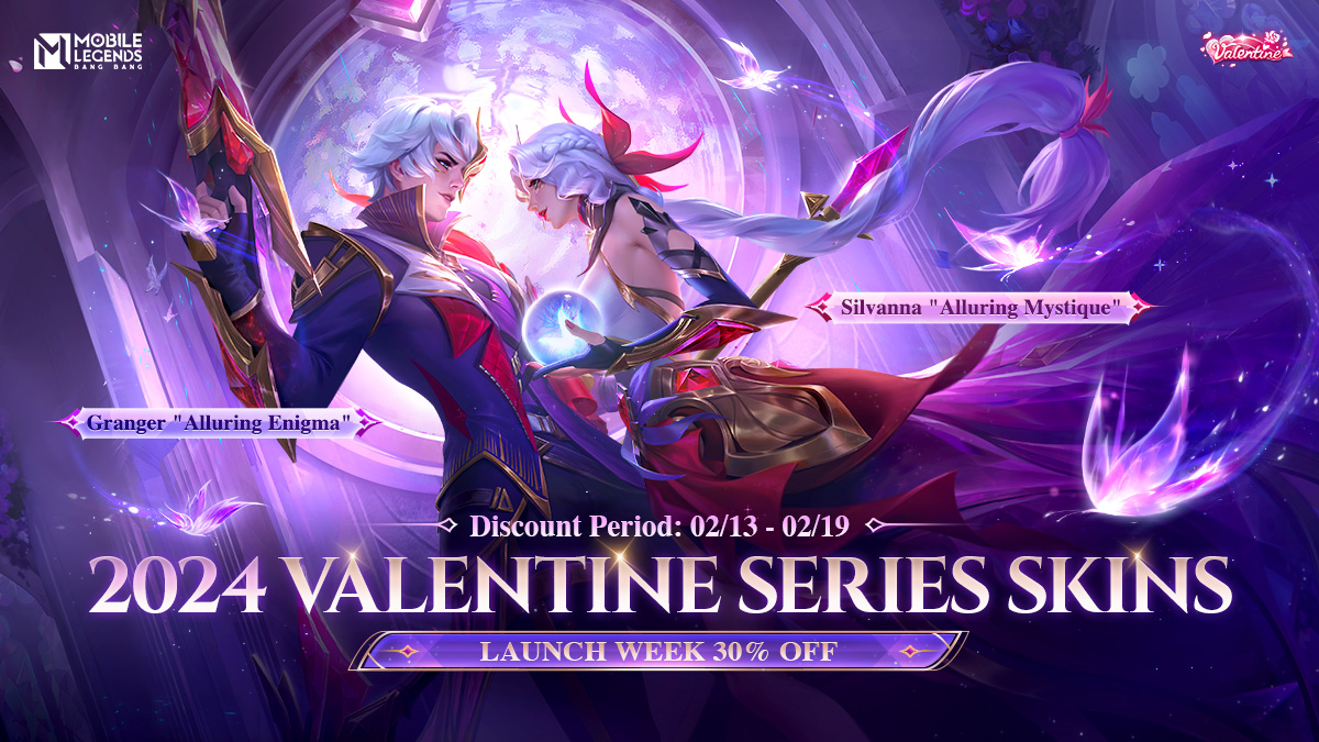 MobileLegendsOL's tweet photo. 2024 Valentine Series Skins - Granger "Alluring Enigma" and Silvanna "Alluring Mystique" are now available! 
Take advantage of a 30% discount on the skin or skin bundles during the launch week from 02/13 to 02/19. #MobileLegendsBangBang #MLBBNewSkin https://t.co/9BNwaVbqFe