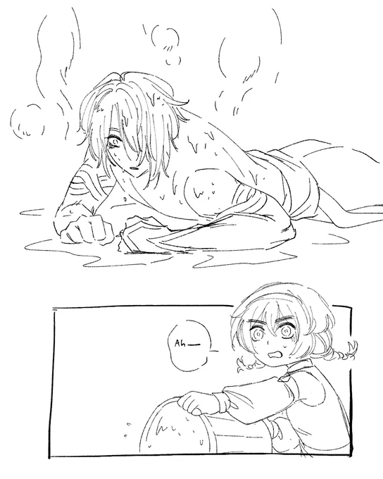 Expansion doodles of @heartslogos ' fic, featuring my oc Suha.

https://t.co/Hpp3mDiUqx

This doodle is for shits and giggles, and Suha didn't actually appear in the fic. Me and hearts just got carried away discussing the fic lmaooo 