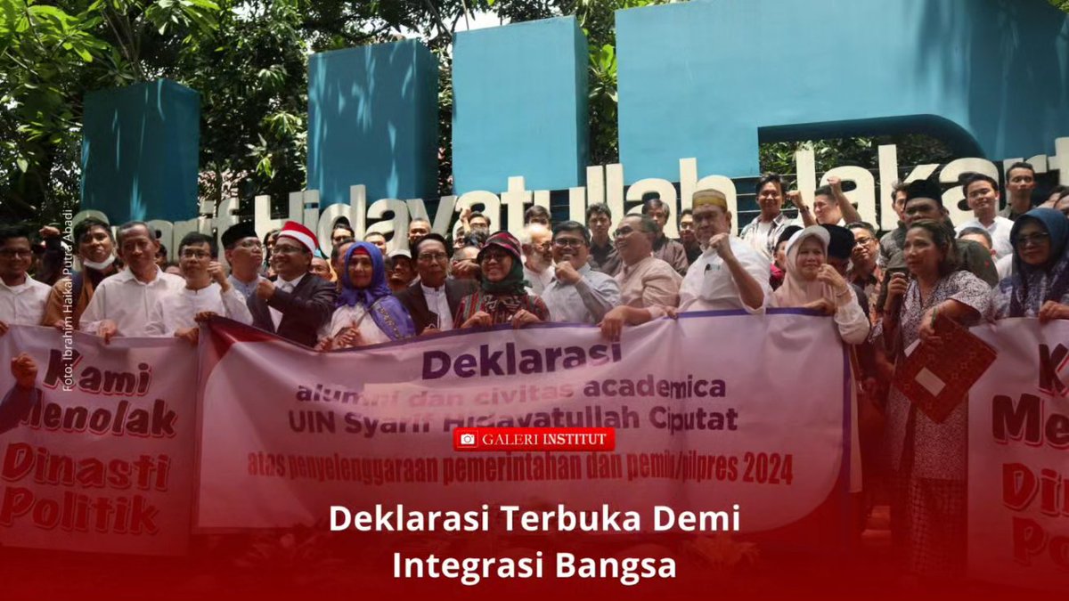 lpminstitut's tweet photo. Alumni dan civitas academica UIN Jakarta melakukan aksi pernyataan sikap terhadap penyelenggaraan pemilu 2024 dan pengelolaan pemerintahan serta demokrasi saat ini. https://t.co/wb2yTCtCtN