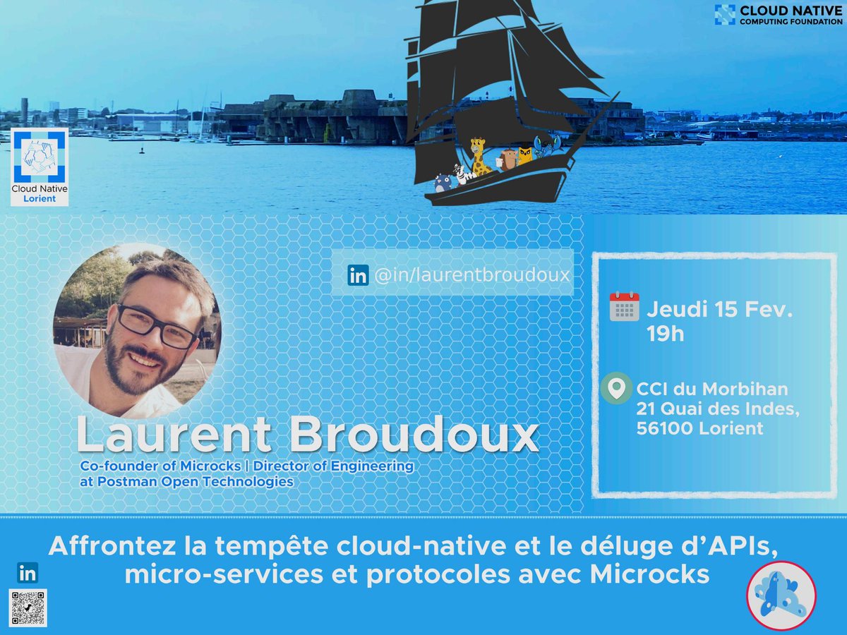 cncflorient's tweet photo. 📢 Speaker time 🗣️

Le 15 février @lbroudoux de @MicrocksIO nous aidera à « Affronter la tempête cloud-native et le déluge d’APIs, micro-services et protocoles avec Microcks » !

Inscription ➡️ https://t.co/SmYY7oVzWH

À très vite ! ✨⛵

#CNCFCommunity #CNCF #CloudNativeLorient https://t.co/WLoskSsk4D