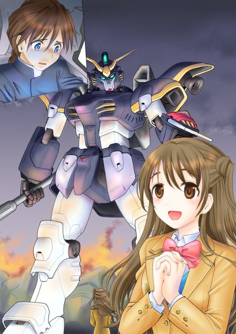 このハッシュタグに乗っかれそうな絵といいますとこんなところでしょうか。ガンダムデスサイズと闘う島村卯月の絵です。
 #ロボの前にキャラがいる絵 