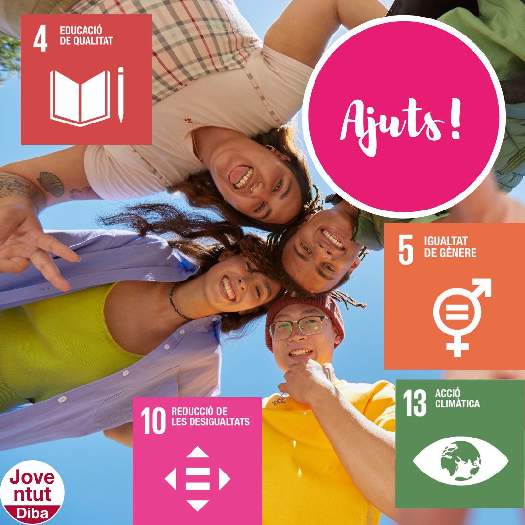 joventutdiba's tweet photo. 📢Convocatòria #ajuts #entitatslocals 2023-2024 
@fempcomunica per a programes en matèria de #joventut que promoguin els #ODS 

📌Programes desenvolupats (1/7/23 al 30/06/24) actuacions per a #joves (16-35 anys) que promoguin els ODS 4, 5, 10, 13.

📆20/2

https://t.co/p4FhdMAPQG https://t.co/mlzfupsn1Y