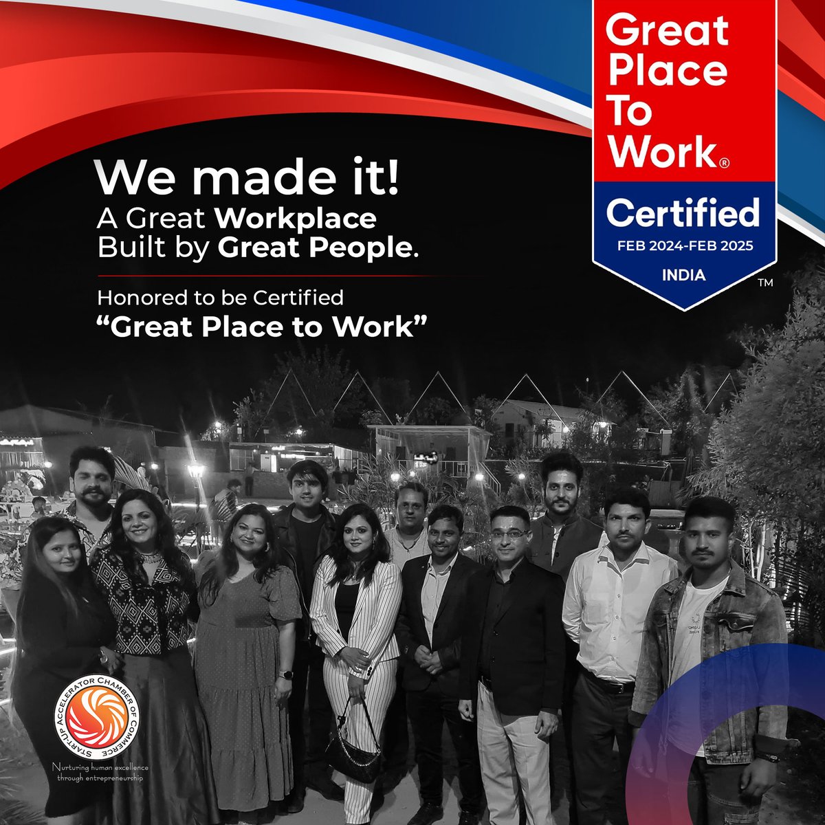 saccindia's tweet photo. Thrilled to announce that @saccindia has been officially recognised as a #GreatPlacetoWork 🚀 This  #achievement is a testament to the incredible team we have and the  positive #workculture we've built together.

#SACCINDIA  #acheivement #startup #entrepreneurship #happyworkplace https://t.co/nNSU2Wbfh9
