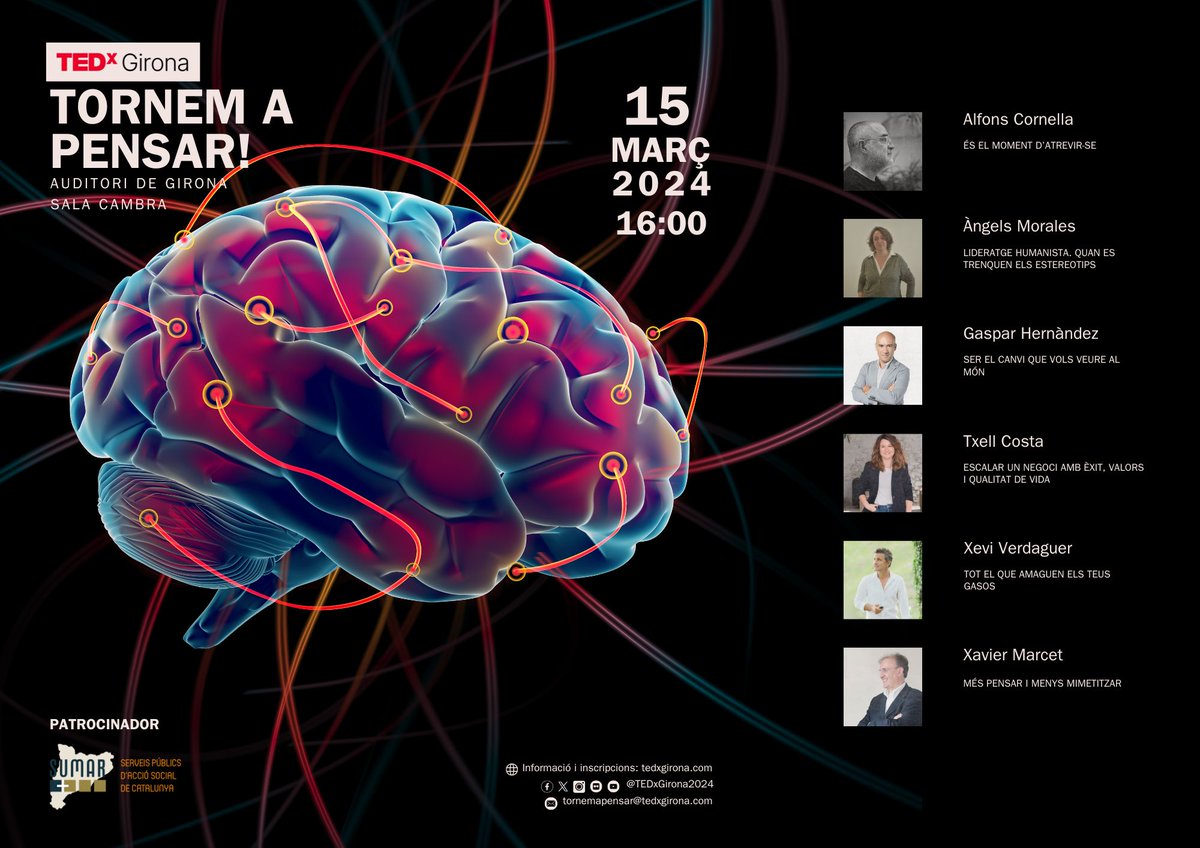 TEDxGirona2024's tweet photo. ✨#TEDxGirona2024 #Tornemapensar❗️ 

🖊️Compartim el programa d'una jornada plena d'inspiració que ens farà reflexionar a través de les idees i perspectives que els professionals que intervenen compartiran amb nosaltres.

ℹ️ Més informació: https://t.co/toM3Z8B1u7 https://t.co/iv49n8mrCS