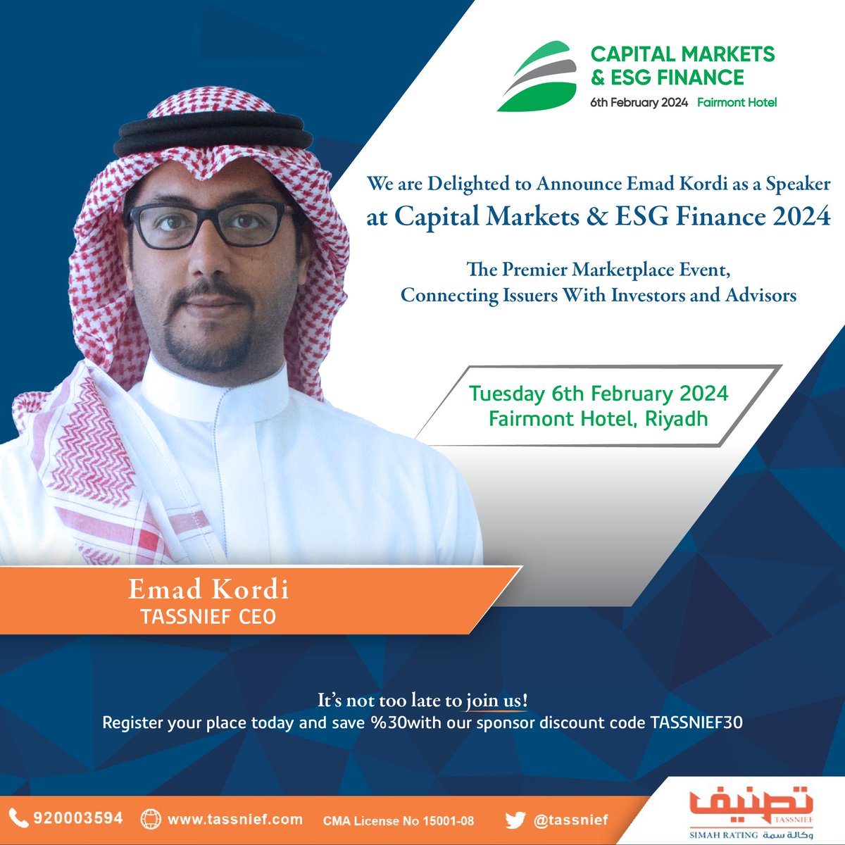 We are proud to announce that Tassnief is participating as a Sponsor and our CEO <a href="/EmadKordi/">Emad K</a> as a speaker at the Capital Markets &amp; ESG Finance 2024, the premier marketplace event, connecting issuers with investors, advisors, and capital market leaders.