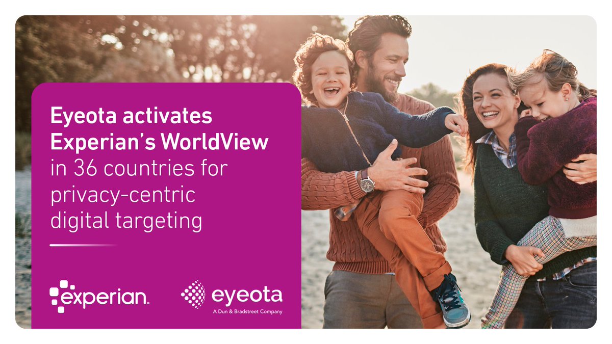 We're delighted to be in partnership with audience #data experts <a href="/EyeotaTweets/">Eyeota</a> to bring #ExperianWorldView to 36 counties 🌍

Together we’ll be able to help brands achieve privacy-centric digital targeting on programmatic and social channels. Read more 🤝 bit.ly/3OuoUXH