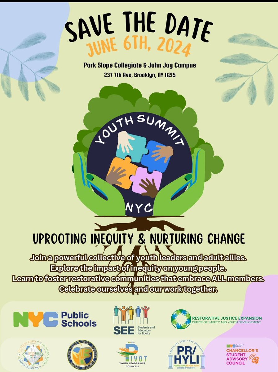 CommunityK2's tweet image. Save the date June 6th, 2024 for the Youth Summit NYC 2024! 
Uprooting Inequity and Nurturing Change