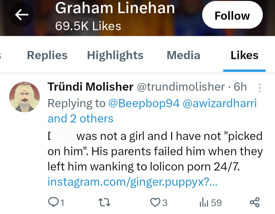 AidanCTweets's tweet photo. Here is a tweet Graham Linehan liked about Brianna Ghey, a trans girl who was murdered by two other teens, with transphobia being a factor in that murder. 
This man is a danger to trans people, he always has been, and anyone who ever wrote, or said, differently should be ashamed. https://t.co/7R7cswmnYG