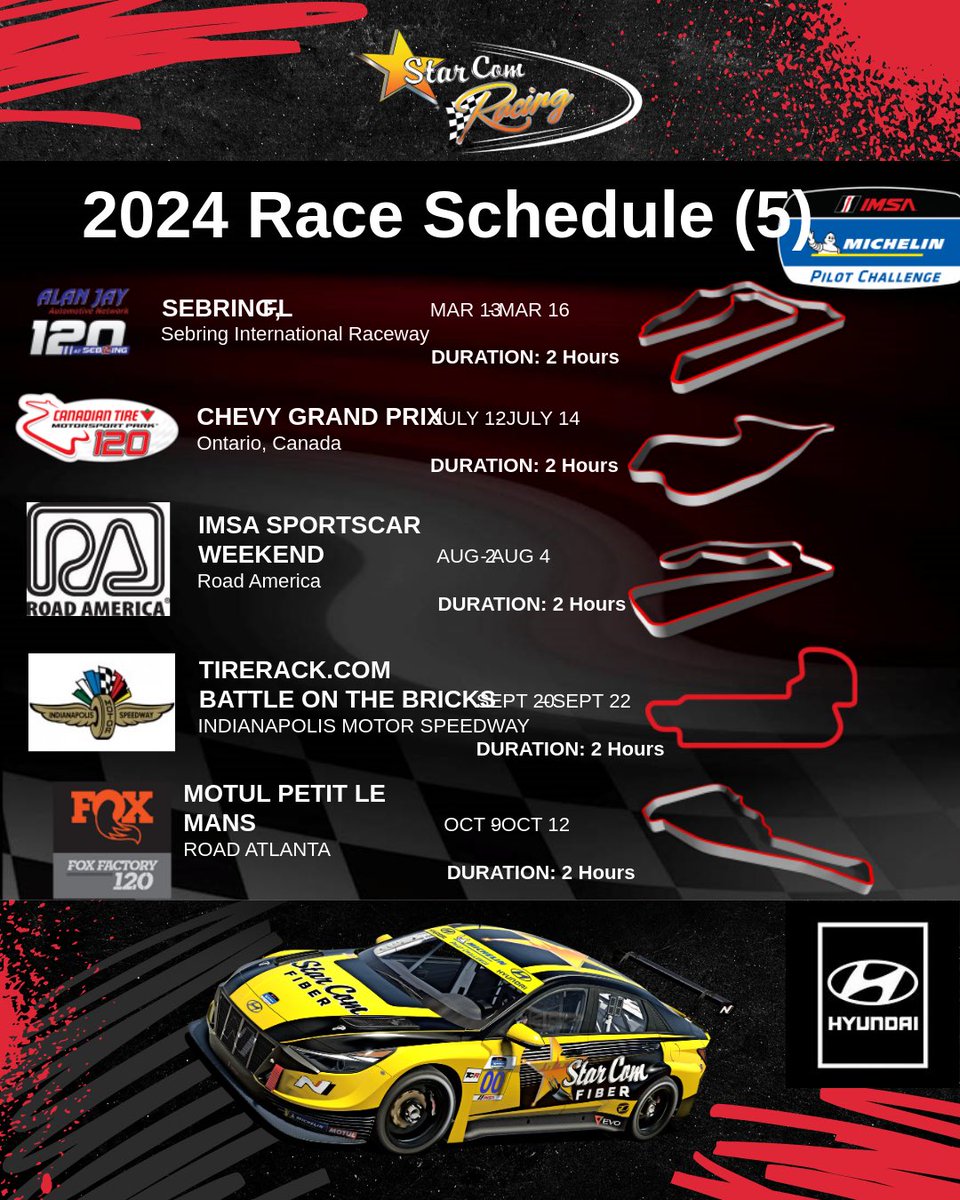 Here is our planned 2024 race schedule for the Michelin Pilot Challenge Series! 🏁