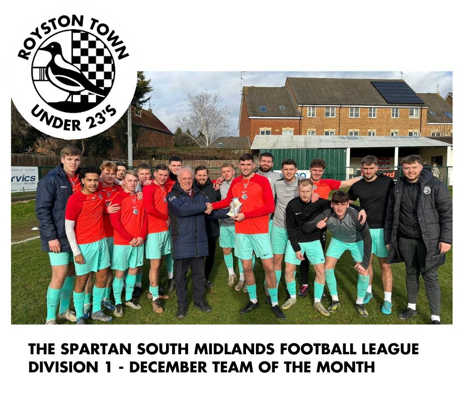 At Saturday's away game the lads were presented the Spartan South Midlands Football League Division One Team of the month for December.  
A well deserved award. Presented by John Chidley, representing the SSMFL.
@SSML2022  @SouthMidlands 
#COYC
