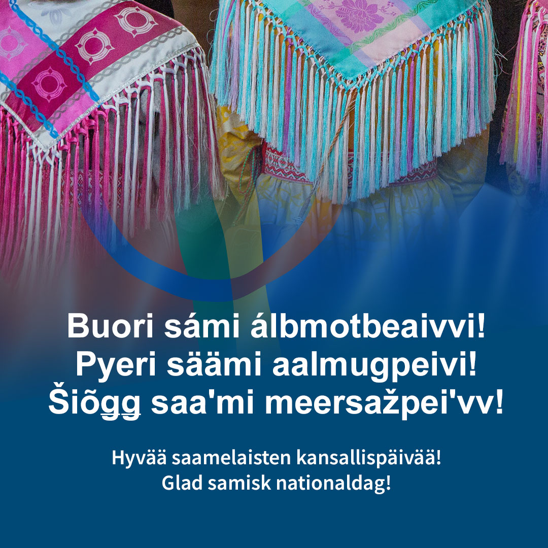 Buori sámi álbmotbeaivvi buohkaide! Pyeri säämi aalmugpeivi puohháid! Šiõǥǥ saaʹmi meersažpeiʹvv pukid! Hyvää saamelaisten kansallispäivää kaikille! Glad samernas nationaldag till alla! 📸Eeva Mäkinen #SaamelaistenKansallispäivä #samernasnationaldag #saamelaiset 🔴🟢🟡🔵